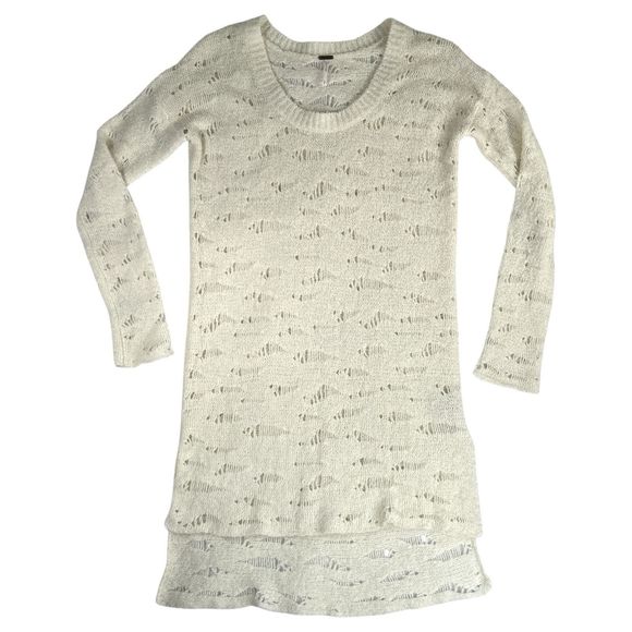 Free People Dresses & Skirts - Free People Sweater Dress Tunic Womens Sz M Ivory Distressed Open Knit Bohemian